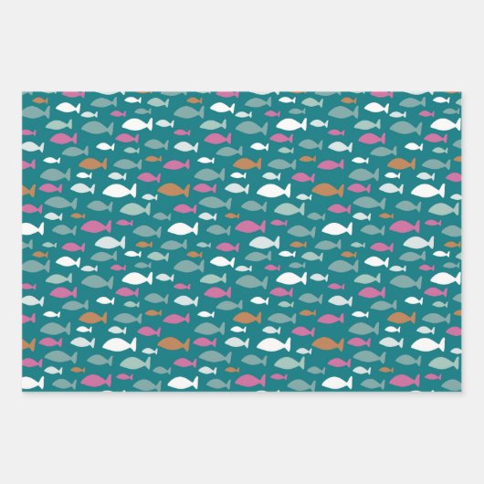 Niedliches grünes Fischmuster Geschenkpapier Set (Vorderseite)