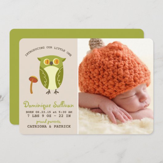 Niedliches Grünes Foto Geburtsankündigung Ankündigung (Vorne/Hinten)