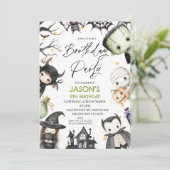 Niedliches Grünes Halloween Boys Party Geburtstag Einladung (Stehend Vorderseite)