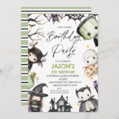 Niedliches Grünes Halloween Boys Party Geburtstag Einladung (Vorne/Hinten)