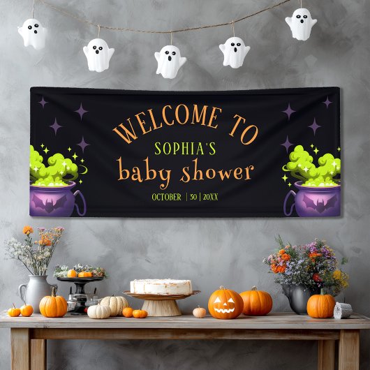 Niedliches grünes Halloween Cauldron Babydusche Em Banner