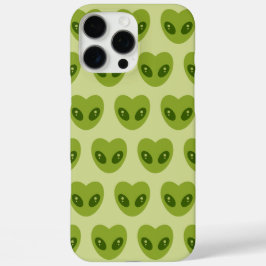 Niedliches Grünes Herz-Shaped Alien Kopfmuster iPhone 16 Pro Max Hülle