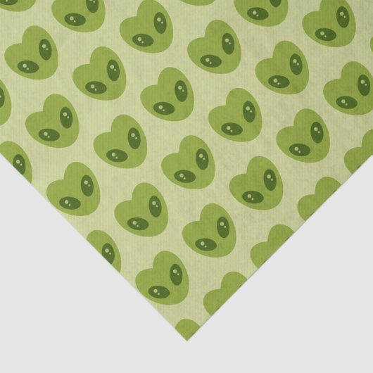 Niedliches Grünes Herz-Shaped Alien Kopfmuster Seidenpapier (Detail)
