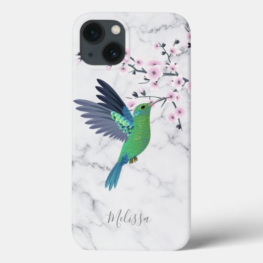 Niedliches Grünes Hummingbird Cherry Blossom Monog Case-Mate iPhone Hülle (Rückseite)