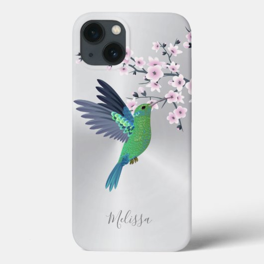 Niedliches Grünes Hummingbird Cherry Blossom Monog Case-Mate iPhone Hülle (Rückseite)