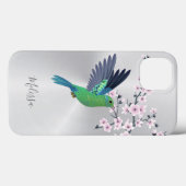 Niedliches Grünes Hummingbird Cherry Blossom Monog Case-Mate iPhone Hülle (Rückseite (Horizontal))