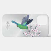 Niedliches Grünes Hummingbird Cherry Blossom Monog Case-Mate iPhone Hülle (Rückseite (Horizontal))