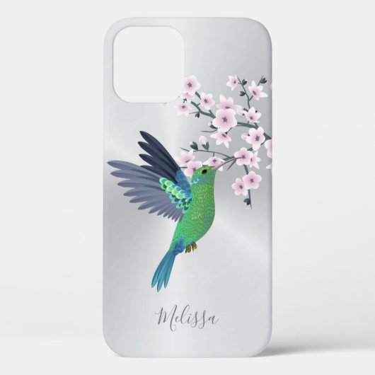 Niedliches Grünes Hummingbird Cherry Blossom Monog Case-Mate iPhone Hülle (Rückseite)
