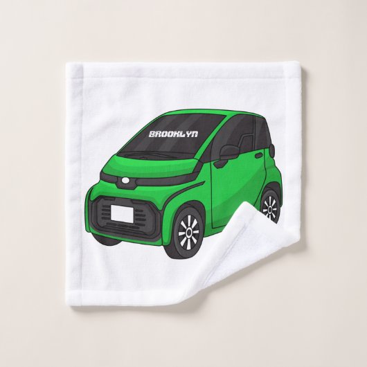 Niedliches grünes Kleinwagen Badhandtuch Set (Waschlappen)