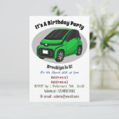 Niedliches grünes Kleinwagen Einladung (Stehend Vorderseite)