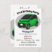 Niedliches grünes Kleinwagen Einladung (Vorne/Hinten)