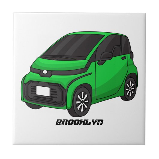 Niedliches grünes Kleinwagen Fliese (Vorderseite)
