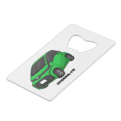 Niedliches grünes Kleinwagen Geldbeutel Flaschenöffner (Vorderseite Schrägansicht)