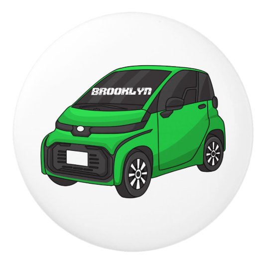 Niedliches grünes Kleinwagen Keramikknauf (Vorderseite)