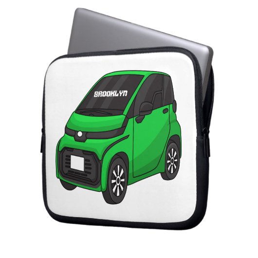 Niedliches grünes Kleinwagen Laptopschutzhülle (Vorderseite Links)