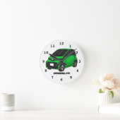 Niedliches grünes Kleinwagen Runde Wanduhr (Zuhause)