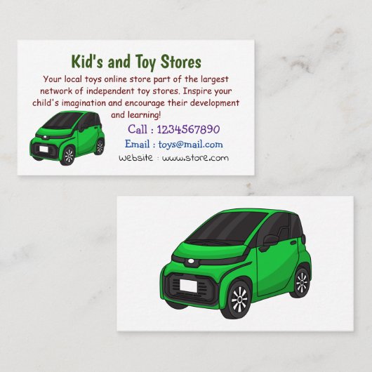 Niedliches grünes Kleinwagen Visitenkarte (Vorne/Hinten)