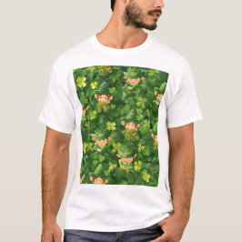 Niedliches grünes Leprechaun-Muster T-Shirt