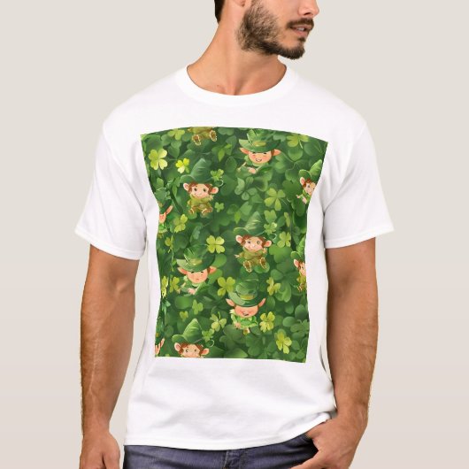Niedliches grünes Leprechaun-Muster T-Shirt (Vorderseite)
