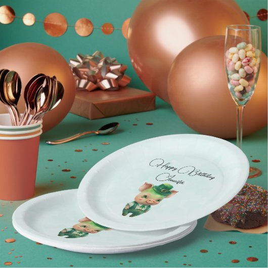 Niedliches Grünes Märchen Schwein in Extravaganter Pappteller (Multi)