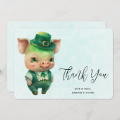 Niedliches grünes Märchenschwein in Extravaganter  Dankeskarte (Vorne/Hinten)