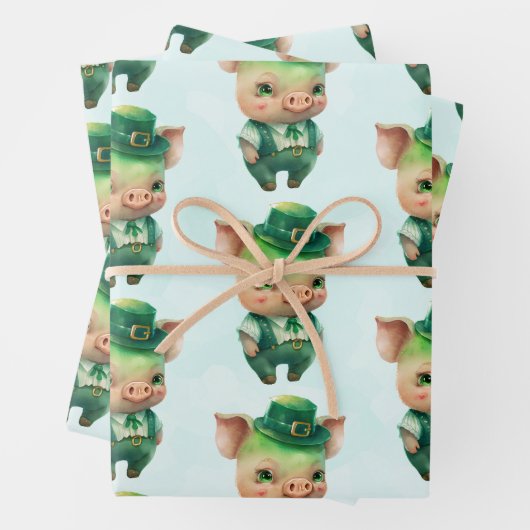 Niedliches grünes Märchenschwein in Extravaganter Geschenkpapier Set (Beispiel)