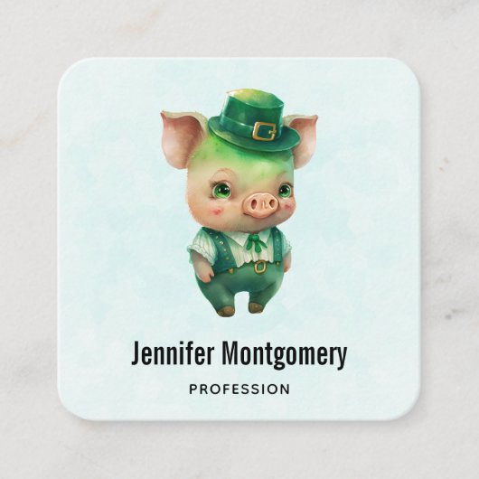 Niedliches grünes Märchenschwein in Extravaganter  Quadratische Visitenkarte (Vorderseite)