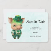 Niedliches Grünes Märchenschwein in Extravaganter Save The Date (Vorderseite)