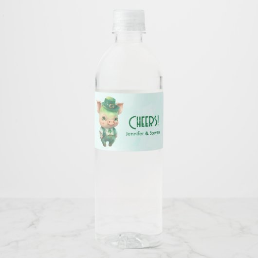 Niedliches grünes Märchenschwein in Extravaganter  Wasserflaschenetikett (Vorderseite)