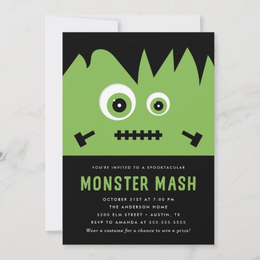 Niedliches grünes Monster-Mash-Halloween-Party Einladung (Vorderseite)