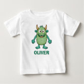 Niedliches grünes Monster Personalisiert Baby T-shirt (Vorderseite)