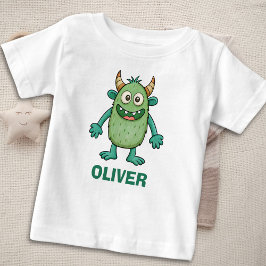Niedliches grünes Monster Personalisiert Baby T-shirt