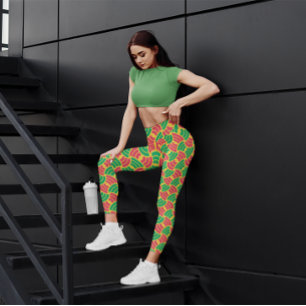 Niedliches grünes Retro-Yoga Frauen - Helle Leggin Leggings
