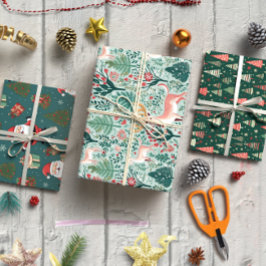 Niedliches grünes Set zu Weihnachten von 3 Geschenkpapier Set