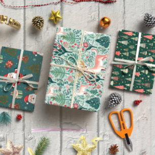 Niedliches grünes Set zu Weihnachten von 3 Geschenkpapier Set