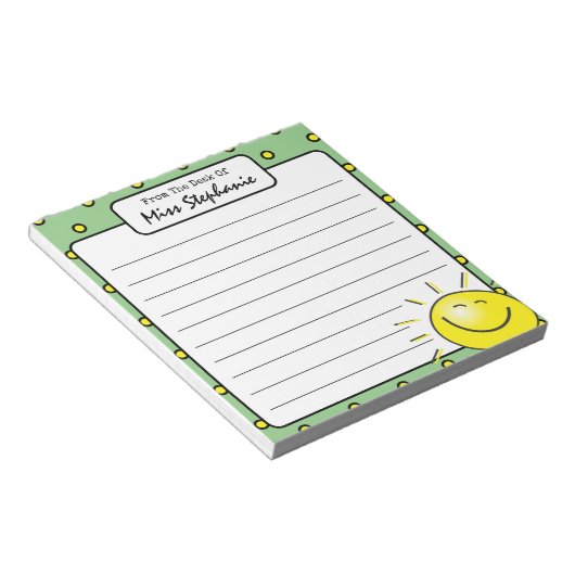 Niedliches grünes Sonnenlicht Lächeln Gesicht von Notizblock (angewinkelt)