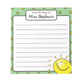 Niedliches grünes Sonnenlicht Lächeln Gesicht von  Notizblock