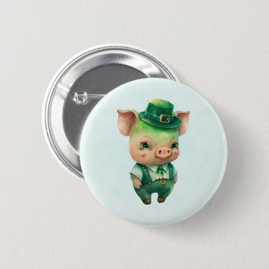 Niedliches grünes St. Patrick's Day Pig Button (Vorne & Hinten)