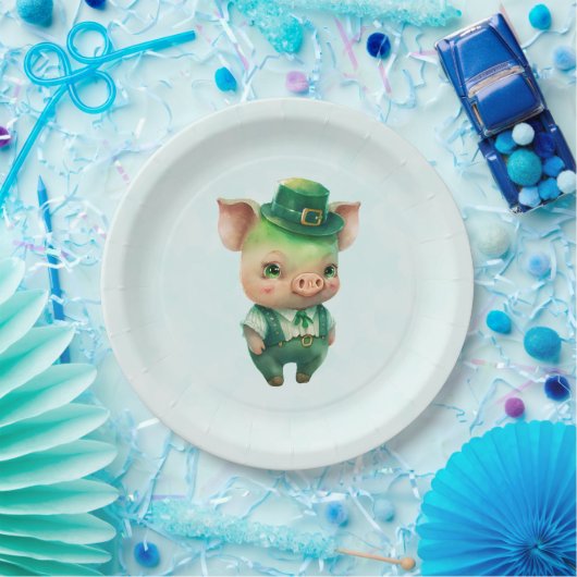 Niedliches grünes St. Patrick's Day Pig Pappteller (Party)