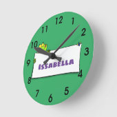 Niedliches Grünfrostschild Cartoon Illustration Runde Wanduhr (Winkel)