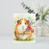 Niedliches Guinea Schwein mit Blume Postkarte (Stehend Vorderseite)