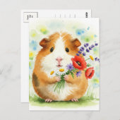 Niedliches Guinea Schwein mit Blume Postkarte (Vorne/Hinten)