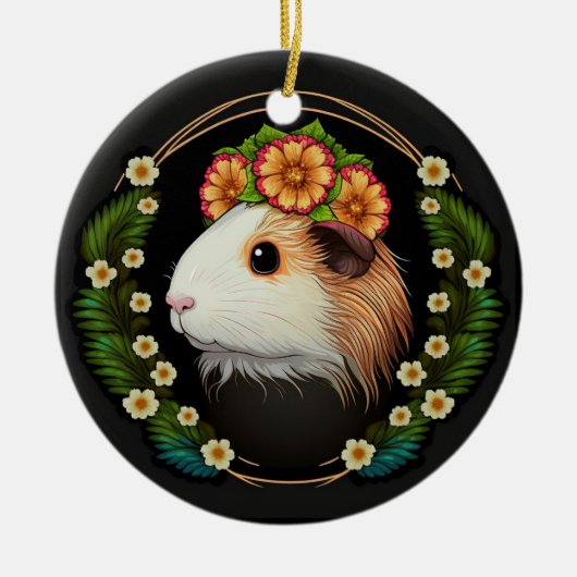 Niedliches Guinea Schwein mit Krone von Primaten Keramik Ornament (Vorne)