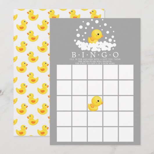 Niedliches Gummi Duck BINGO Babydusche Einladung (Vorne/Hinten)
