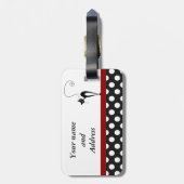 Niedliches, gürteliges, schwarzes Katzenpolka-Dots Gepäckanhänger (Rückseite vertikal)