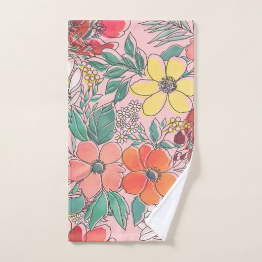 Niedliches, gürtelrosa Blumendesign Badhandtuch Set (Handtuch)