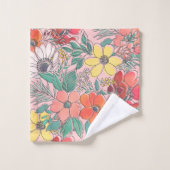 Niedliches, gürtelrosa Blumendesign Badhandtuch Set (Waschlappen)
