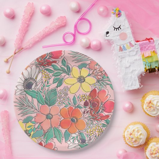 Niedliches, gürtelrosa Blumendesign Pappteller (Party)