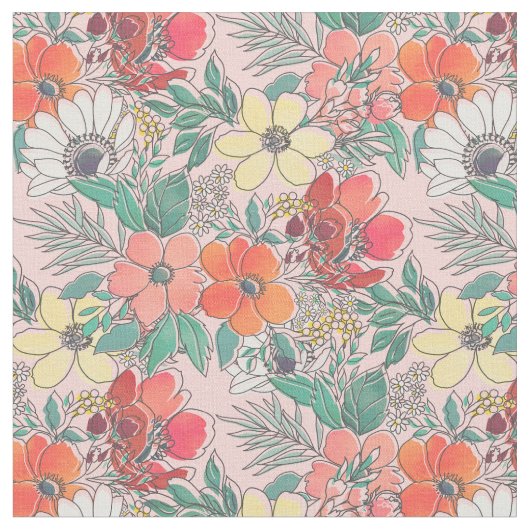 Niedliches, gürtelrosa Blumendesign Stoff (Nahaufnahme)