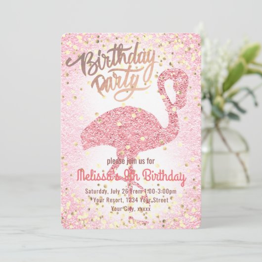 niedliches gürtelrosa Flamingo-Party Einladung (Stehend Vorderseite)